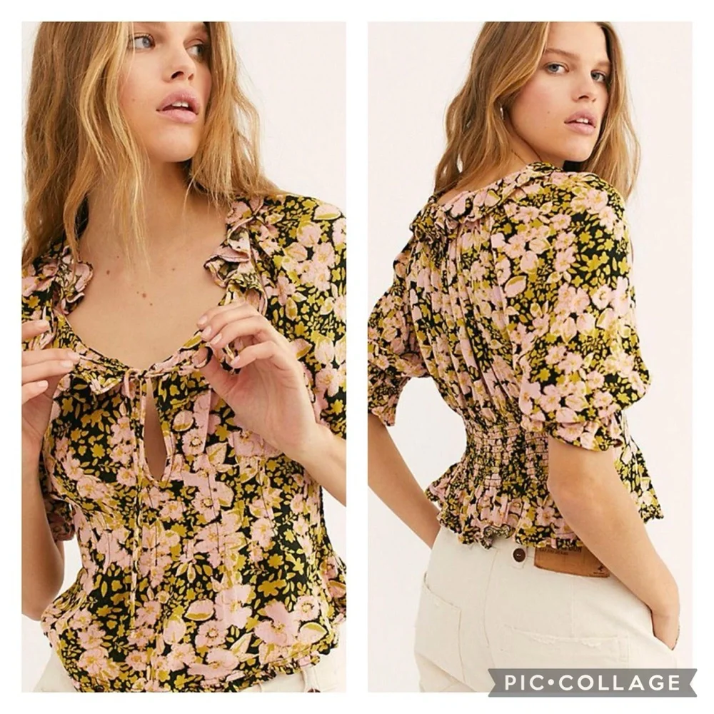 EUC Free People Sweet Memories Blouse in Black Combo